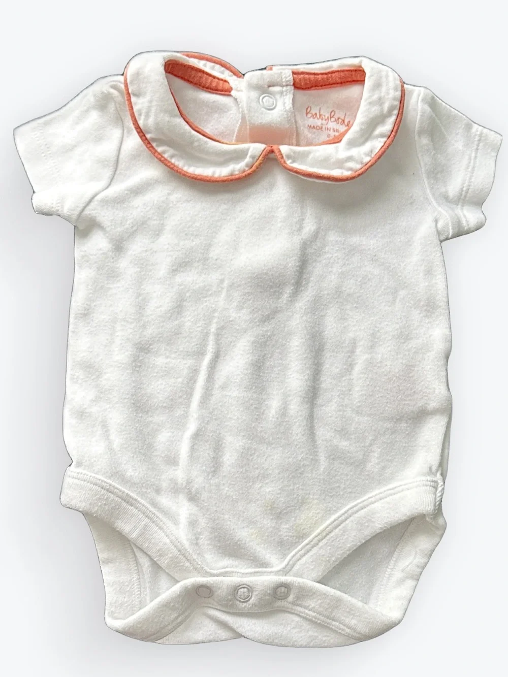 Mini Boden Coral-Trimmed Short White Unisex Layette One-Piece Bodysuit~0-3 Month